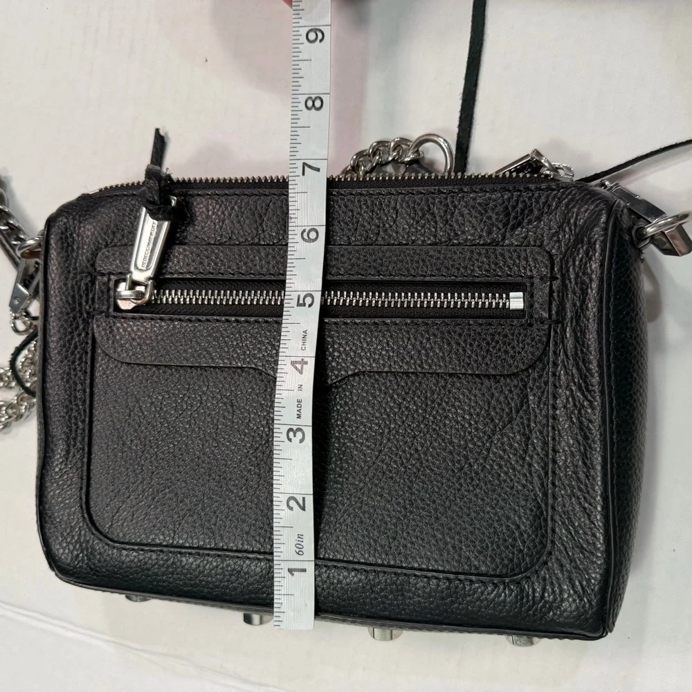 Rebecca Minkoff Avery Leather Crossbody Bag, Pebbled Black Silver Chain